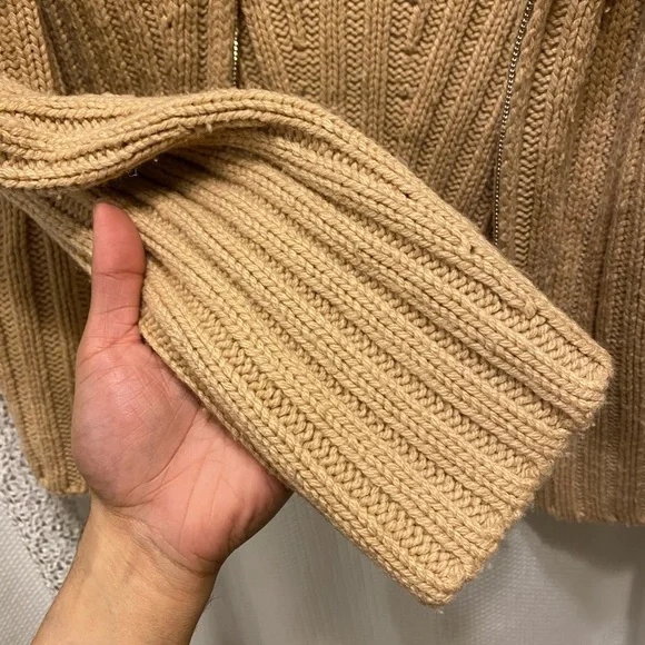 Vince Rib Transfer Wool Cashmere Zip Up Fisherman Sweater Chamois Beige L - Picture 7 of 10